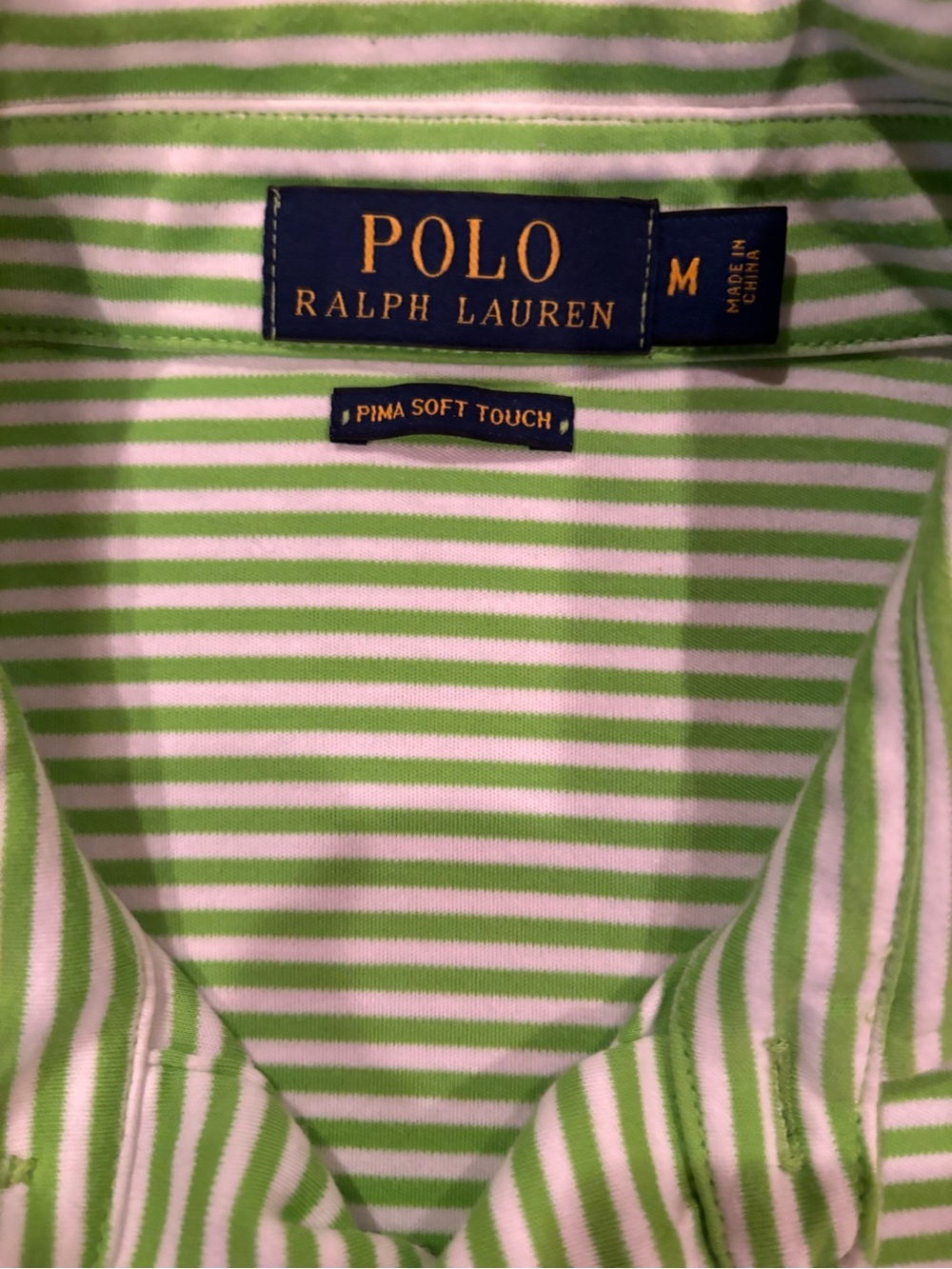 Polo Ralph Lauren Green White Stripe Pima Cotton Polo Shirt Mens M